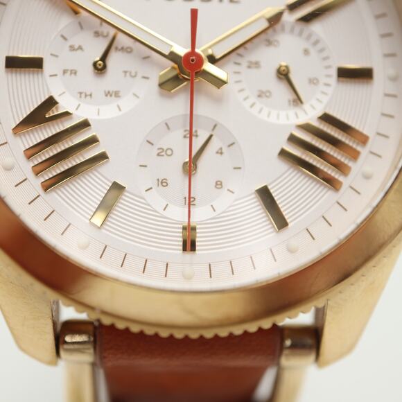 Fossil Cecile Womens Gold Tone Calendar 40mm Watch Brown Leather w New Battery - Picture 8 of 14